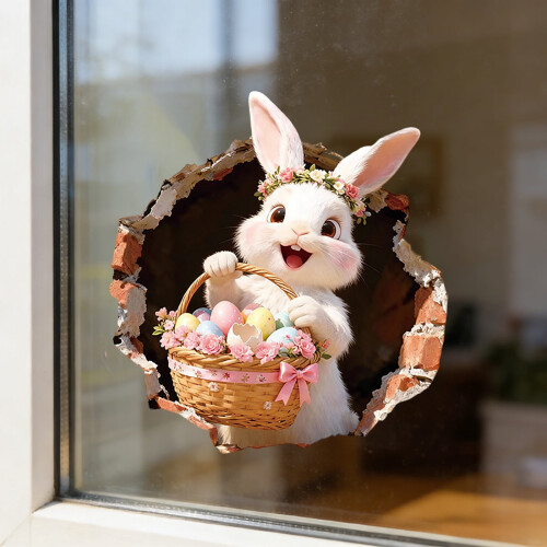 Vindusklistremerker med påskehare, eggeskallblomst, 45 cm 1