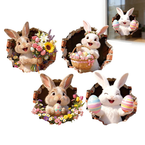 Easter Eggshell Rabbit and Flower Window Clings 2 Sheets 1