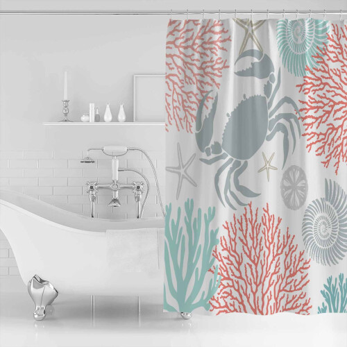 Duschvorhang mit Krabbenmotiv, 183 x 183 cm, wasserdichtes Polyester 1