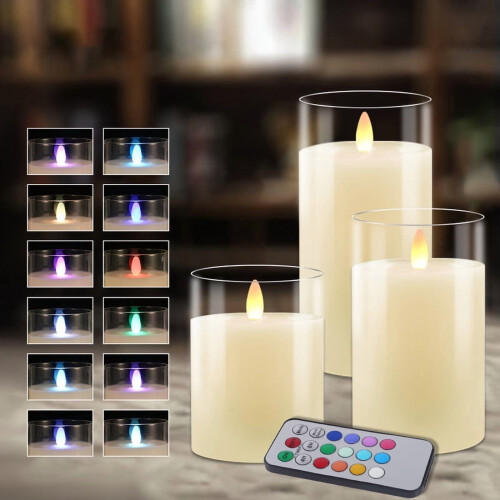 Set mit 3 ferngesteuerten LED-Glaskerzen 1