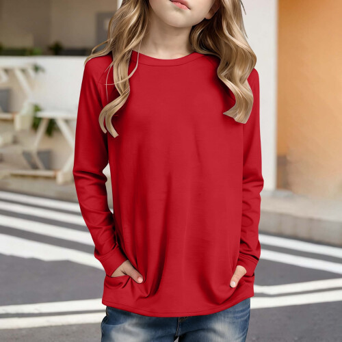 Mädchen-Langarmshirt, einfarbig, rot, Größe 140 2