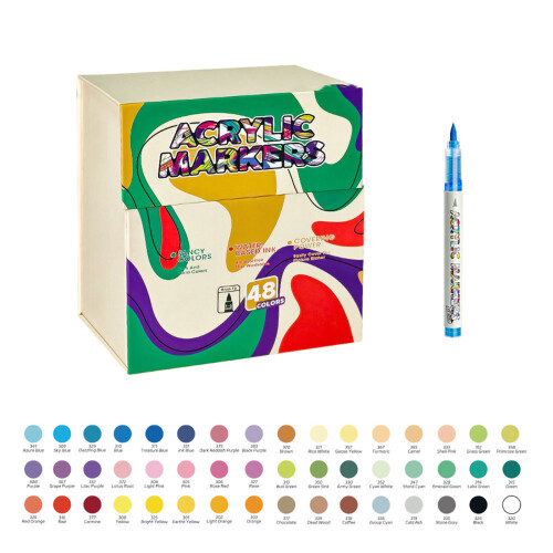 Liquid Acrylic Paint Pen Multipurpose Brush Tip-48 Colors/Box