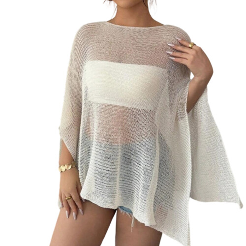 Modern Slanted See Through Cover Shawl Comfortable Airy-White L