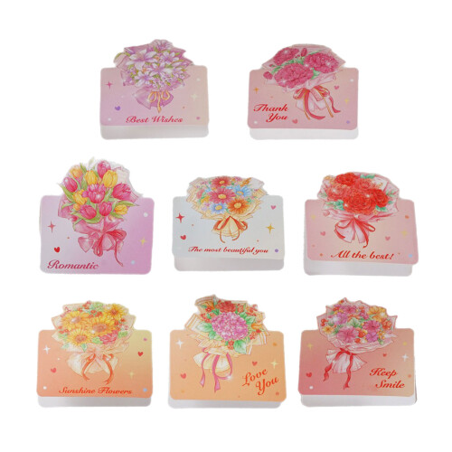 8Pieces Foldable Flower Pattern Greeting Card Thank You Messages