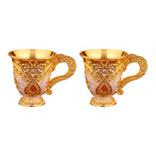 Metal Whisky Cup European Retro Embossed Flower-golden white 2