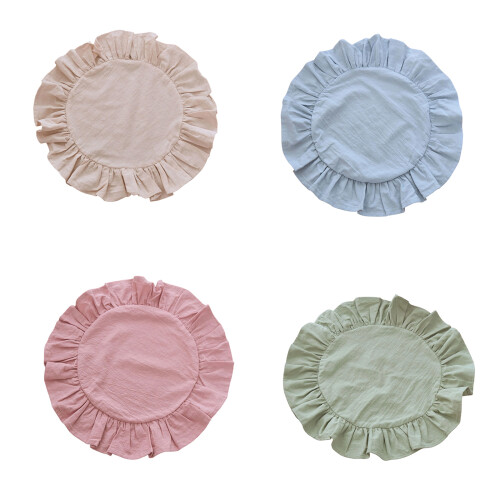 Cotton Polyester Blend Round Ruffled Placemat- Sky Blue 2