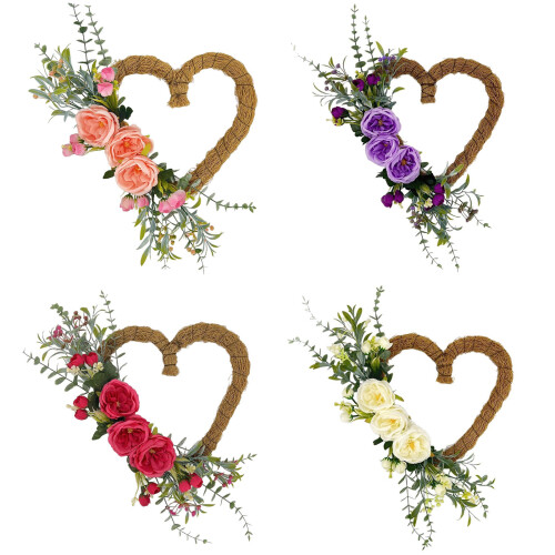 Heart Shaped Artificial Wreath Valentine's Decoration-White 2