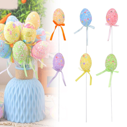 Glitter Artificial Easter Eggs Vase Fillers 6PCS 2