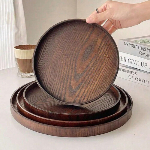Plateau de service rond en bois de 21/27/30 cm pour table basse 1