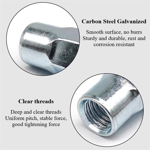 Half Hexagon Flat Head Rivet Nuts, Zinc Plated Carbon Steel Open Semi Hex Thread Insert Nutsert Open Blue 1