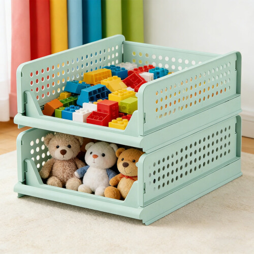 Stackable Plastic Wardrobe Storage Bin Green 33x43x14cm 2