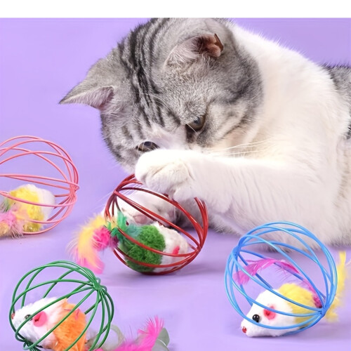 Interactive Cat Toy Balls with Feather Mice 3 Pack 1