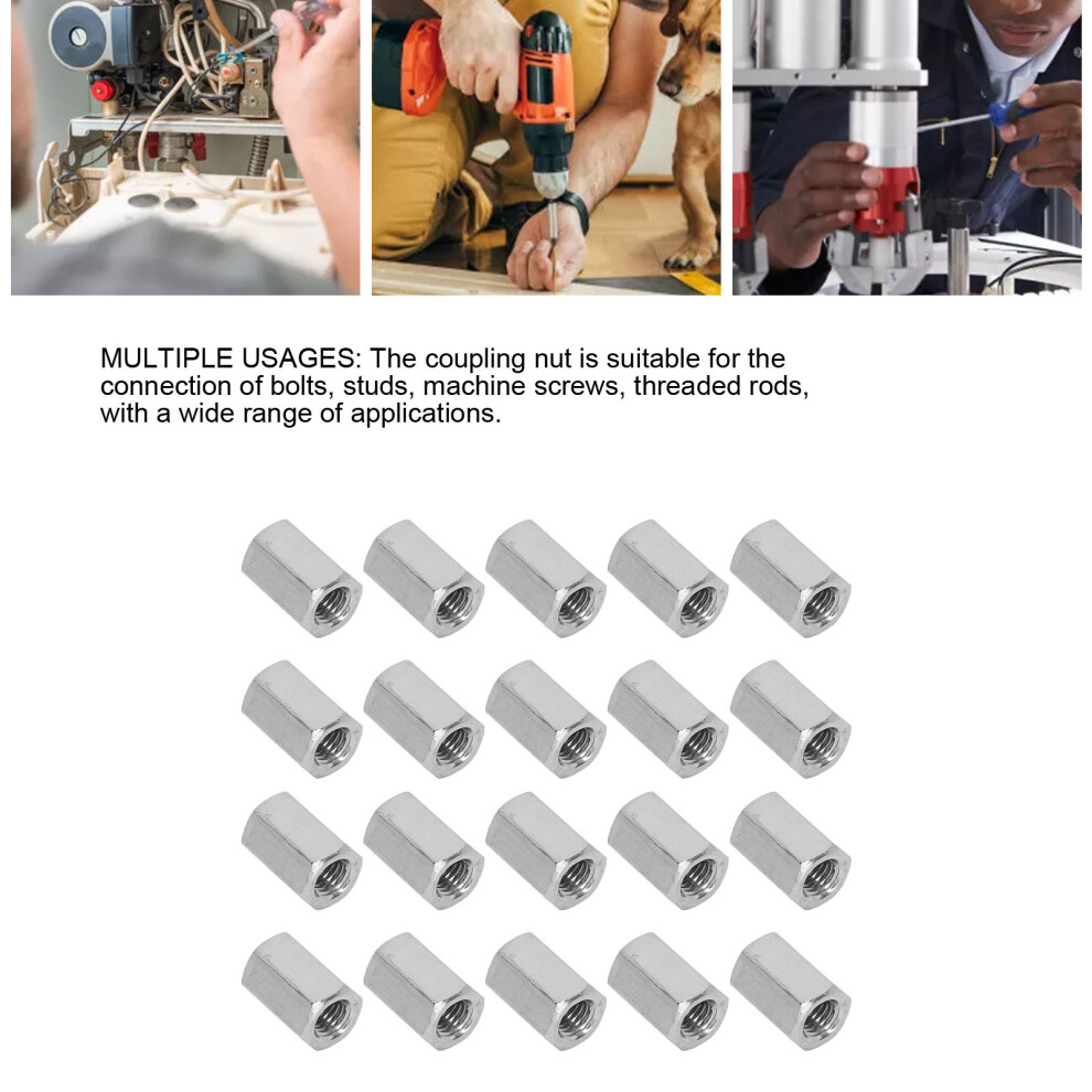 20 x 304 Stainless Steel Hex Coupling Nuts M8
