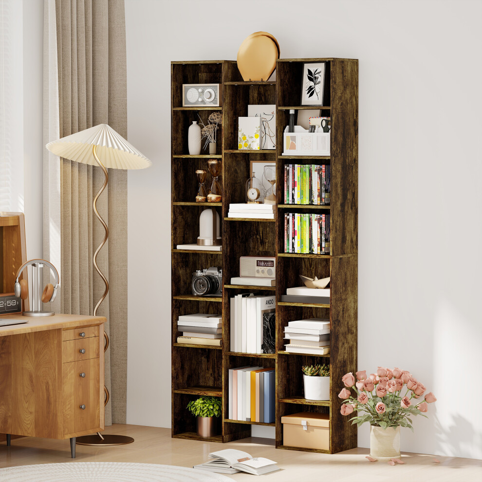 Homcom Tall Bookshelf With 21 Compartments And 10 Adjustable Shelves, Brown