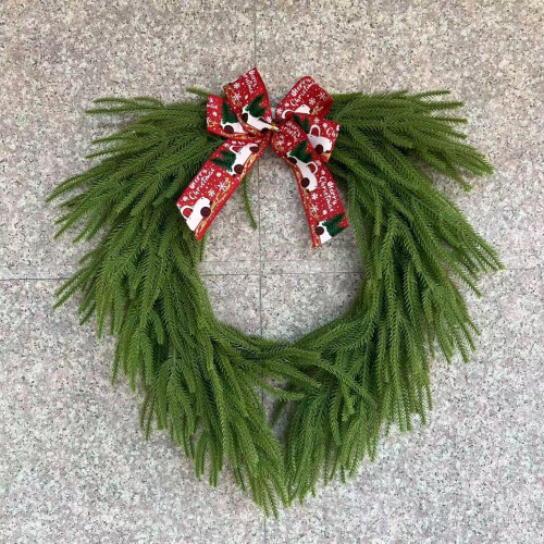 Heart-Shaped Christmas Wreath with Red Ribbon Bow 2