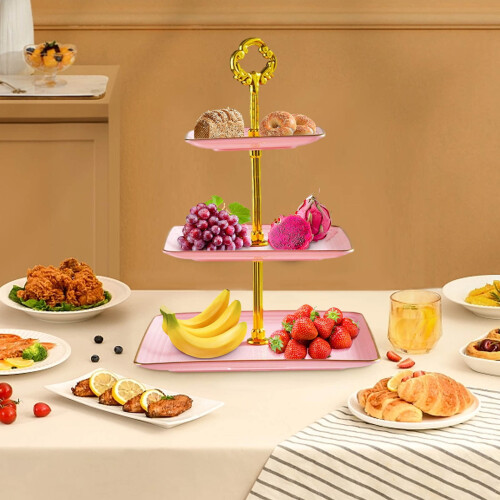 Πύργος 3 επιπέδων για cupcakes, πλαστική βάση σερβιρίσματος επιδορπίων, δίσκος 2