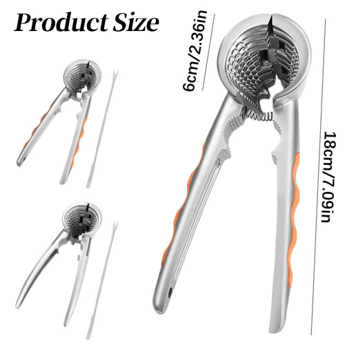 Stainless Steel Nut Cracker Tool with Non-Slip Handle & Seafood Fork, 7.1", Silver – Compatible with Walnuts, Pecans, Hazelnuts, Almonds 2
