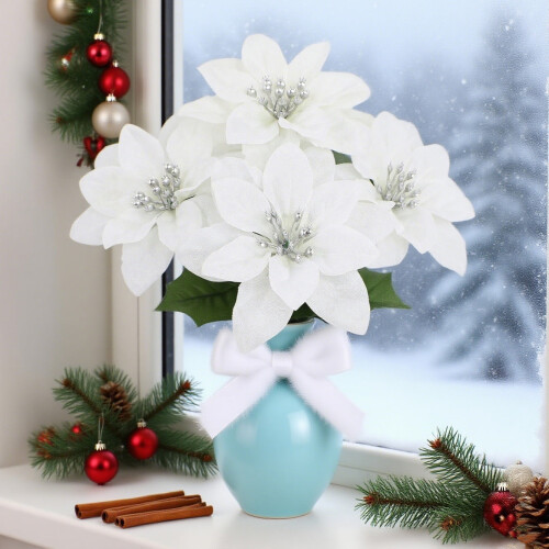 Decoración navideña artificial de flor de Pascua (1 pieza) 2