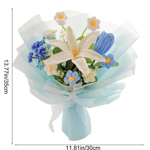 Handmade Crochet Blue Flowers Bouquet Artificial 1 Piece 2