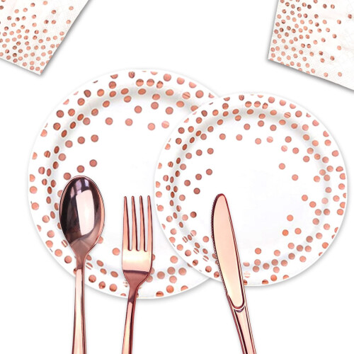 Hvite roségull prikkete engangsservietter (10 stk) 1