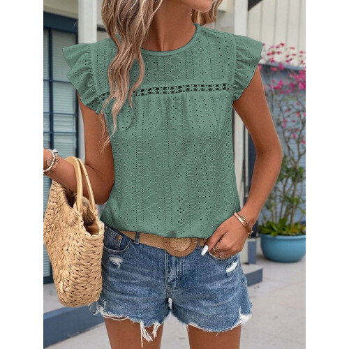 Top da donna a girocollo con maniche corte, verde chiaro, taglia M 1