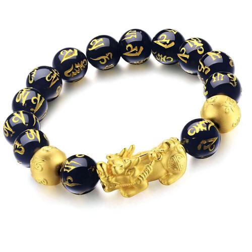 Feng Shui sort obsidian armbånd med Pixiu perle 2
