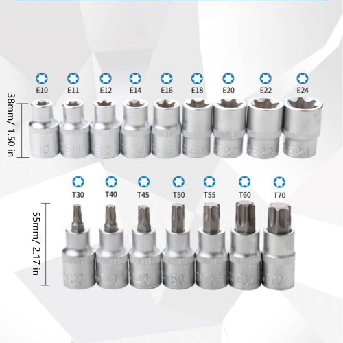 16Pcs Ratchet Wrench Socket Set 1/2" Drive Screwdriver Bit 2