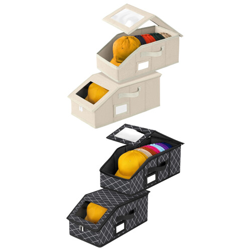Pack of 2 High Capacity Stackable Hat Storage Boxes-milky 1