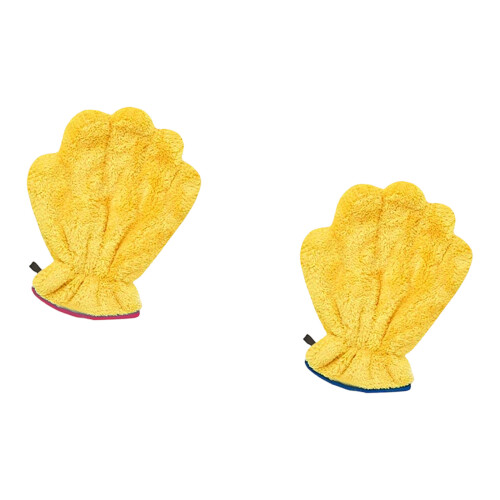 Fleece Pet Grooming Gloves Multifunctional Bath-Yellow 2pcs