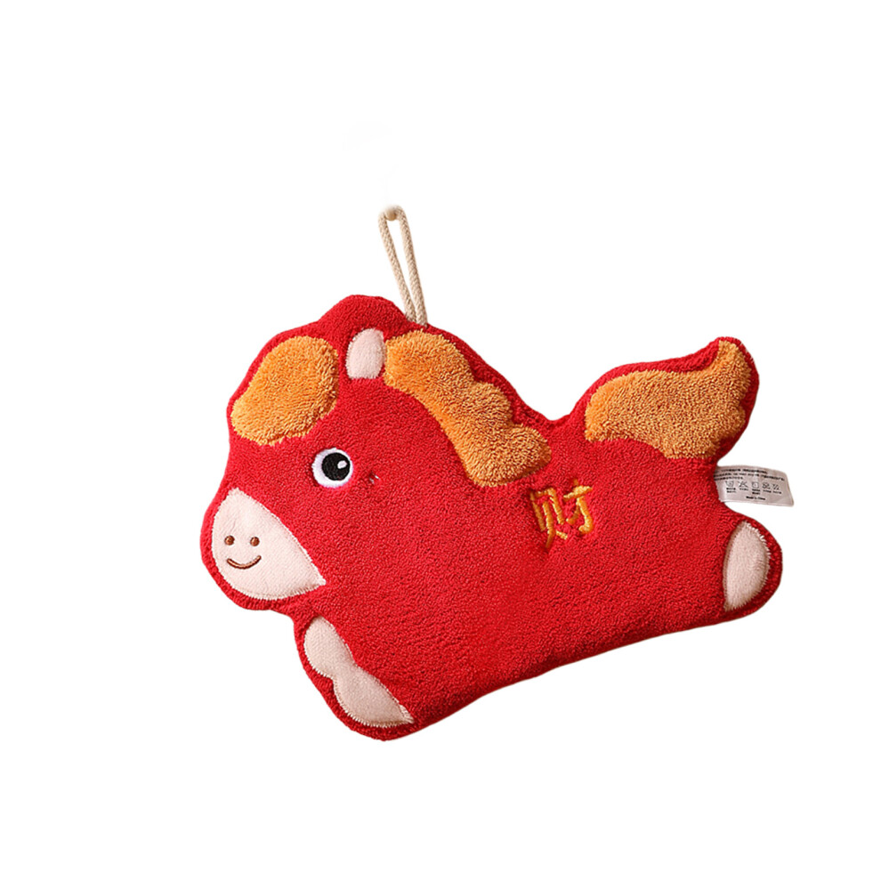 Corals Fleece Hand Towel With Horse Designs Good Fortunes-Red
