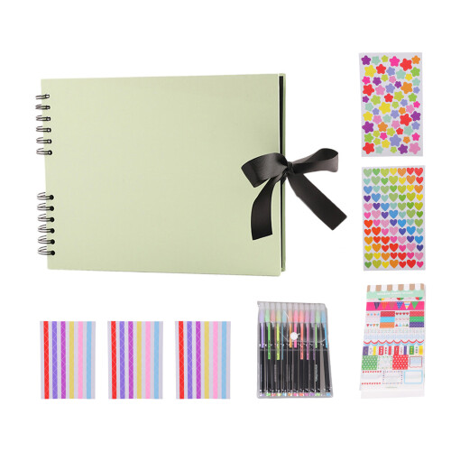 DIY Scrapbook Album Set 80 Pages Memory Book Includes Pen-Green