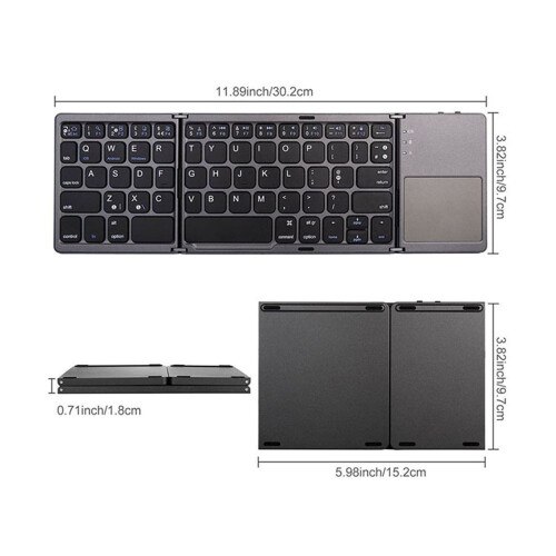 Portable Foldable Bluetooth Keyboard with Touchpad – Ultra-Slim Wireless Keyboard Compatible with Android, iOS, Tablet | Compact Travel Design | 1