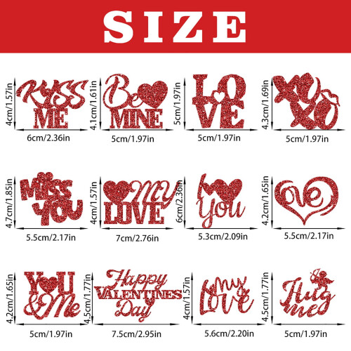 Glitter Red Valentine Cupcake Toppers 24 pcs 2