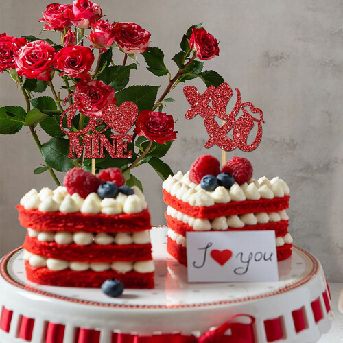 Glitter Red Valentine Cupcake Toppers 24 pcs 1