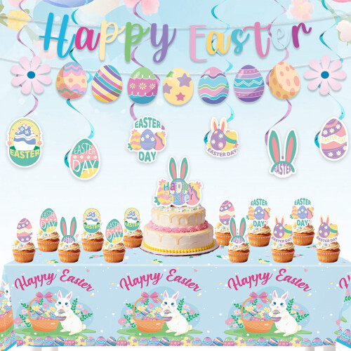 Easter Event & Party Supplies,Easter Egg Banner Set Easter Decorations Tablecloths Cake Inserts 1