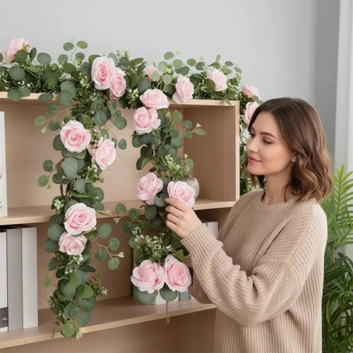 Guirlanda artificial de rosas brancas, 4 peças, 1,75 m 2