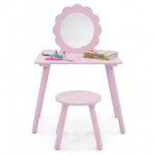 Kids Pink Vanity Table & Stool Set Girls Dressing Table Mirror Makeup Desk