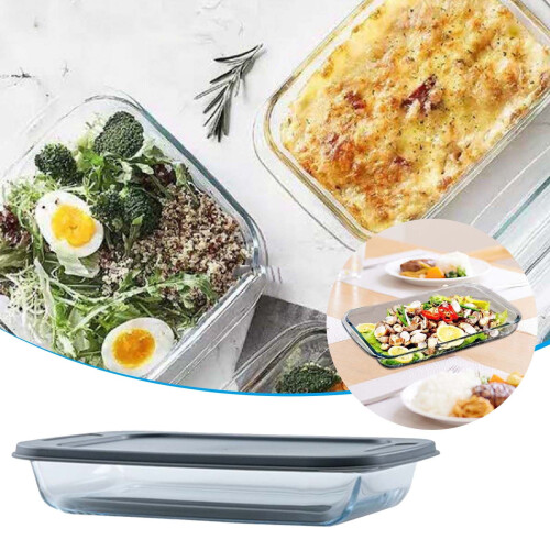 1.7L Glass Baking Dish with Lids, Rectangular Bakeware Set for Lasagna, Fridge-to-Oven, Gray 1