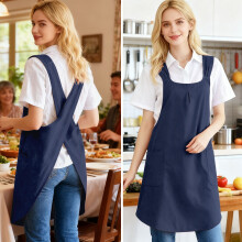 Cotton Linen Pinafore Apron Dress for Women Navy Mint 2 pcs