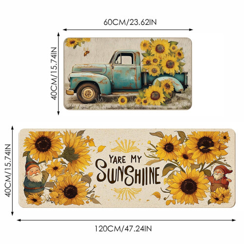 Kitchen Runner Rug Set Yellow Sunflower 2-Piece 2