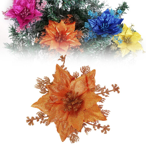 Flor artificial de poinsétia prateada com glitter, 14 cm (5,5 pol.) 1