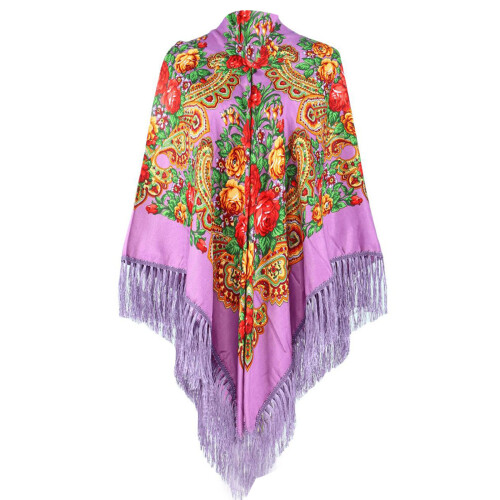 Ethnic Patterned Square Scarf Shawl Stylish for-ight purpl