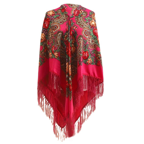 Polyester Shoulder Wrap Unisex Scarf Shawl Ethnic-rose red