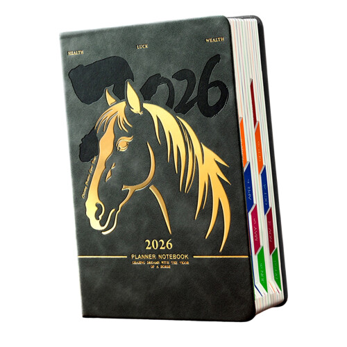 Professional 2026 Day Planner 400 Pages Dated PU Leather-black