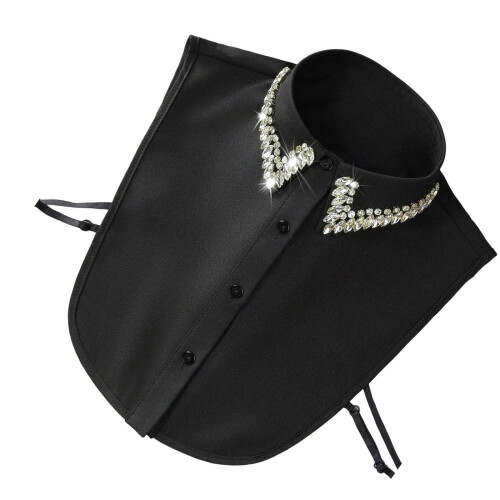 Mode polyester afneembare kraag voor blouses strass-Zwart