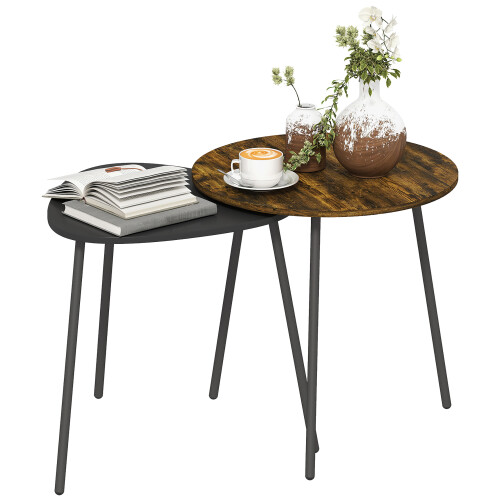 Homcom HOMCOM Set of 2 Nesting Side Table with Metal Frame, Rustic Brown 1