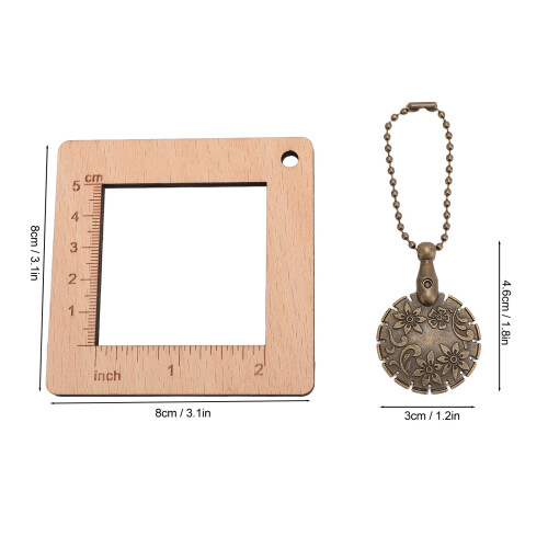 Wood Knitting Ruler with Copper Yarn Cutter, 8x8cm Home Use Tool 1