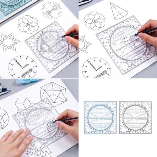 Rotatable Ruler Geometric Ruler Mathematics Measuring Tool Multifunctional Draft Rulers Circular Drawing Template Ruler 1