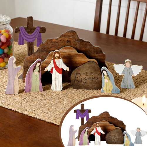 Wooden Easter Resurrection Scene Religious Decor 2