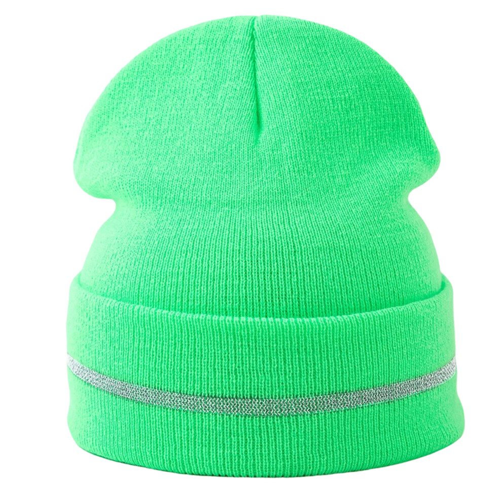 Unisex Ribbed Winter Hat With Reflective Trim-Fluorescent Green 7696001588154